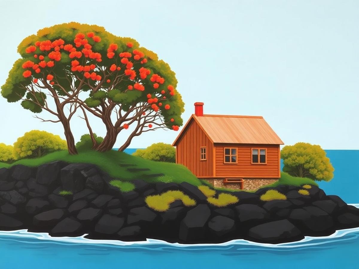 Brown Bach — Rangitoto, Acrylic on canvas by John Staniford